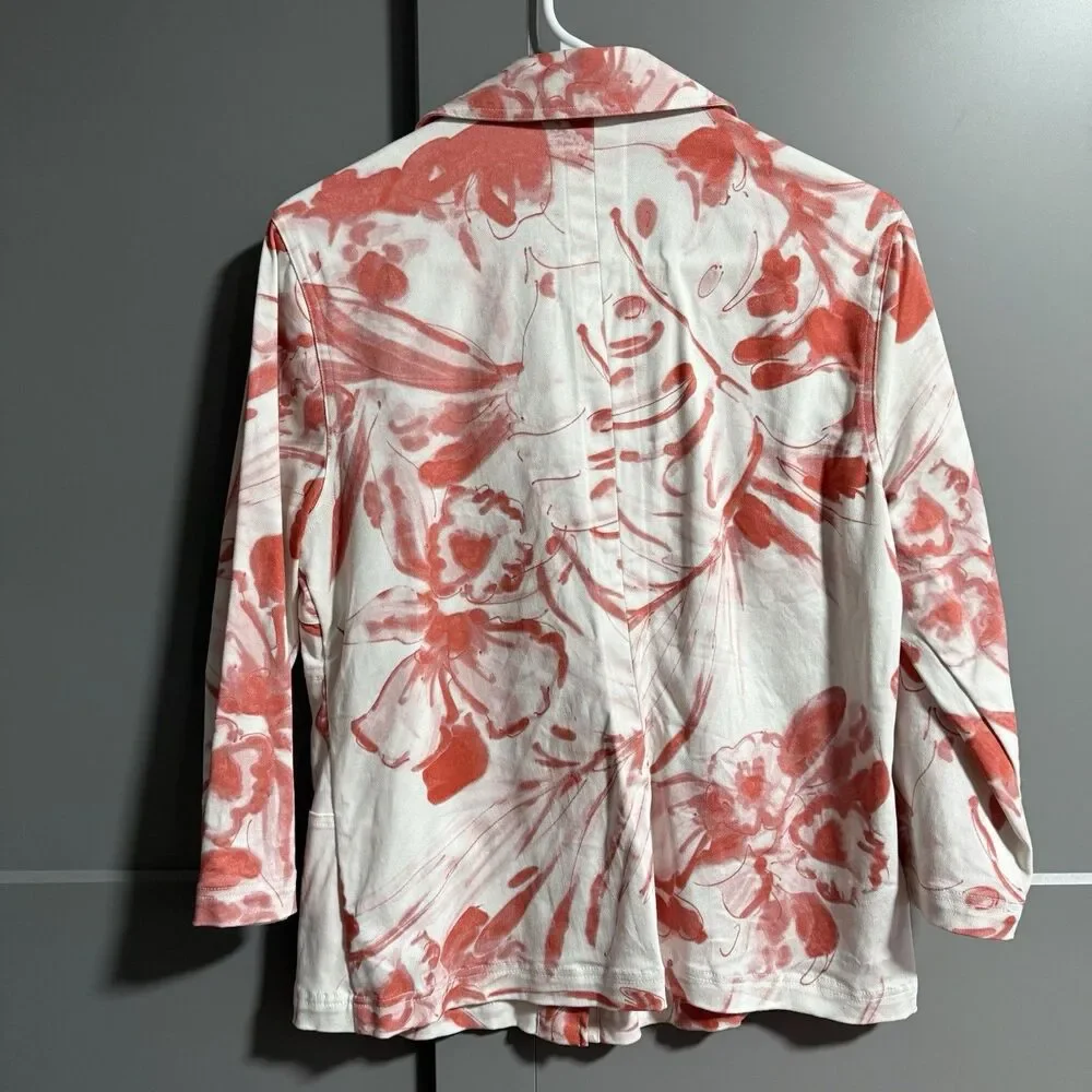 Chico’s Women Button Front Collared Jacket Abstract Print Artsy Medium (US 1)